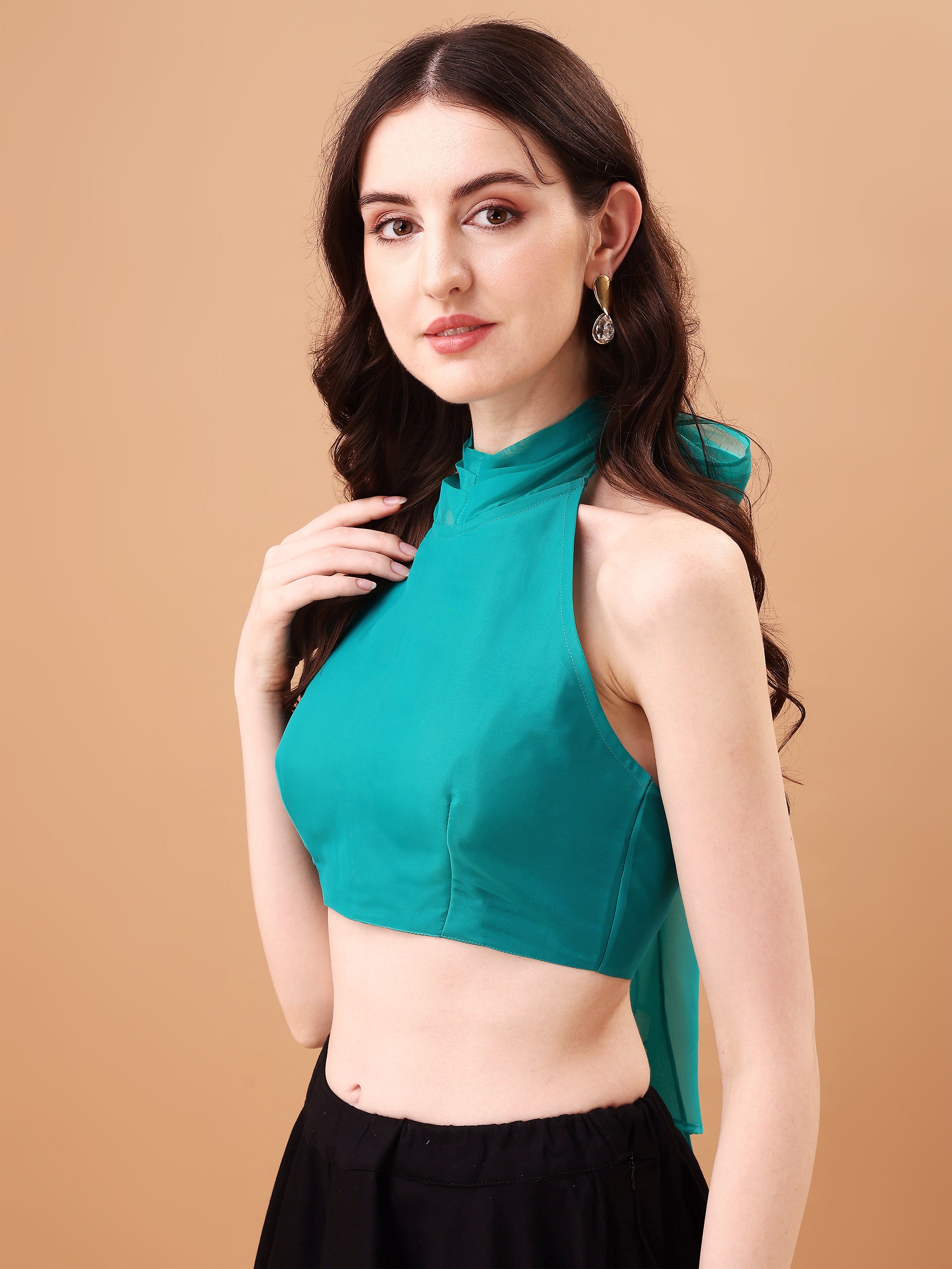 Nayra Teal Green Organza Blouse