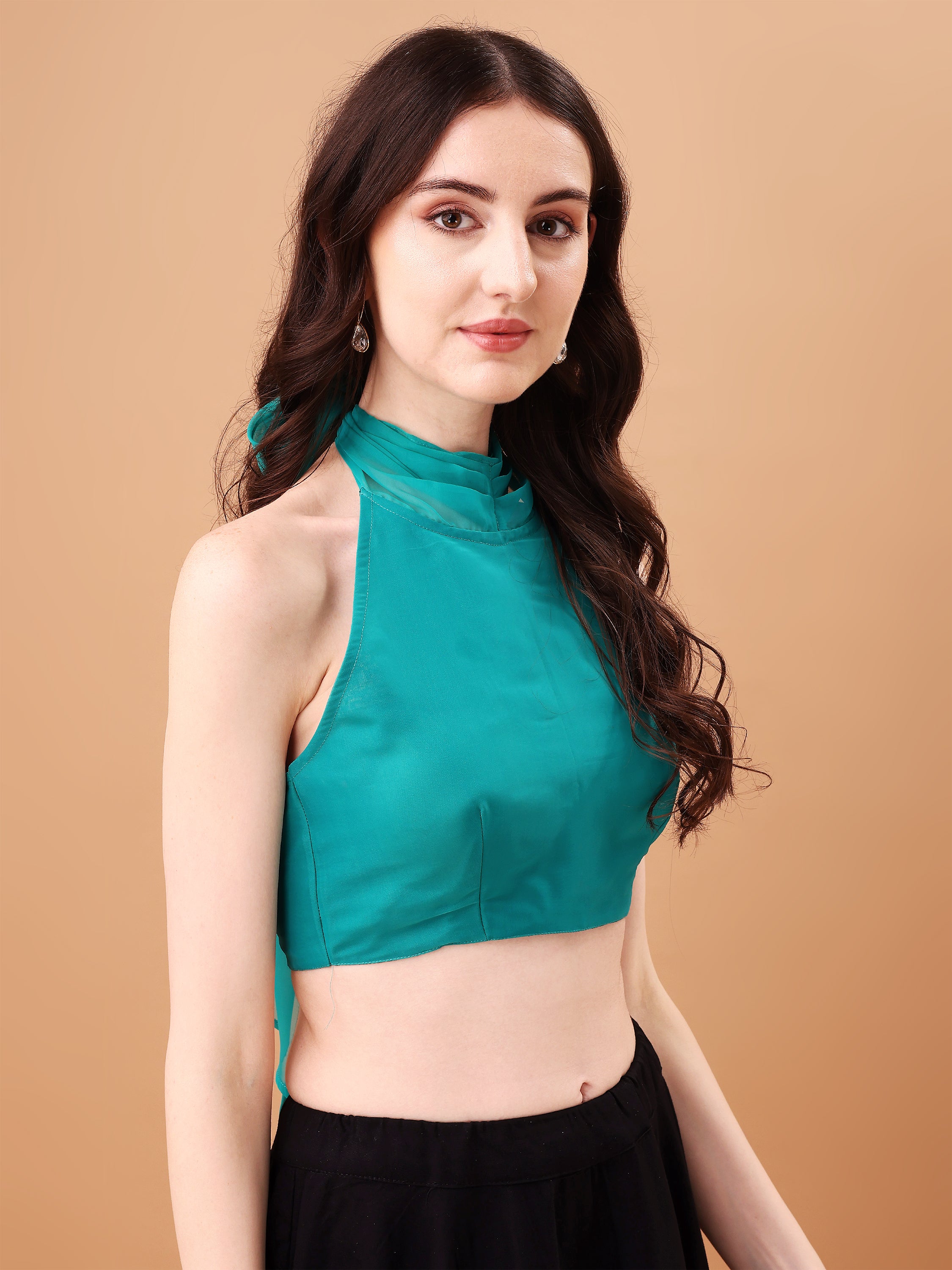 Nayra Teal Green Organza Blouse