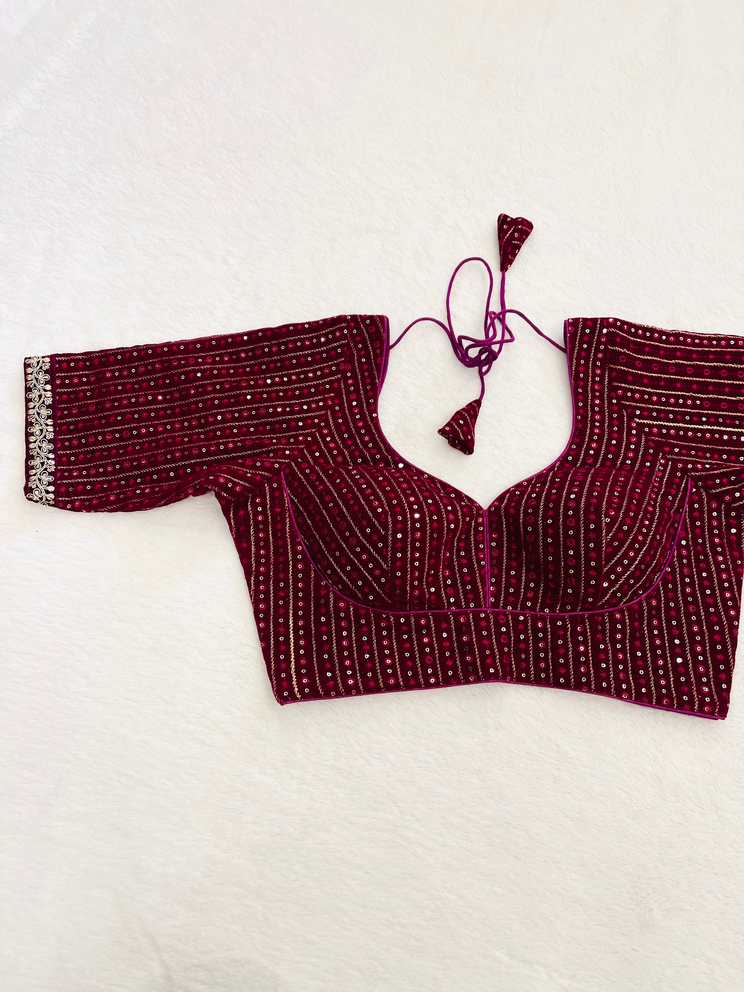 Kusha Maroon Velvet Embroiderd Blouse