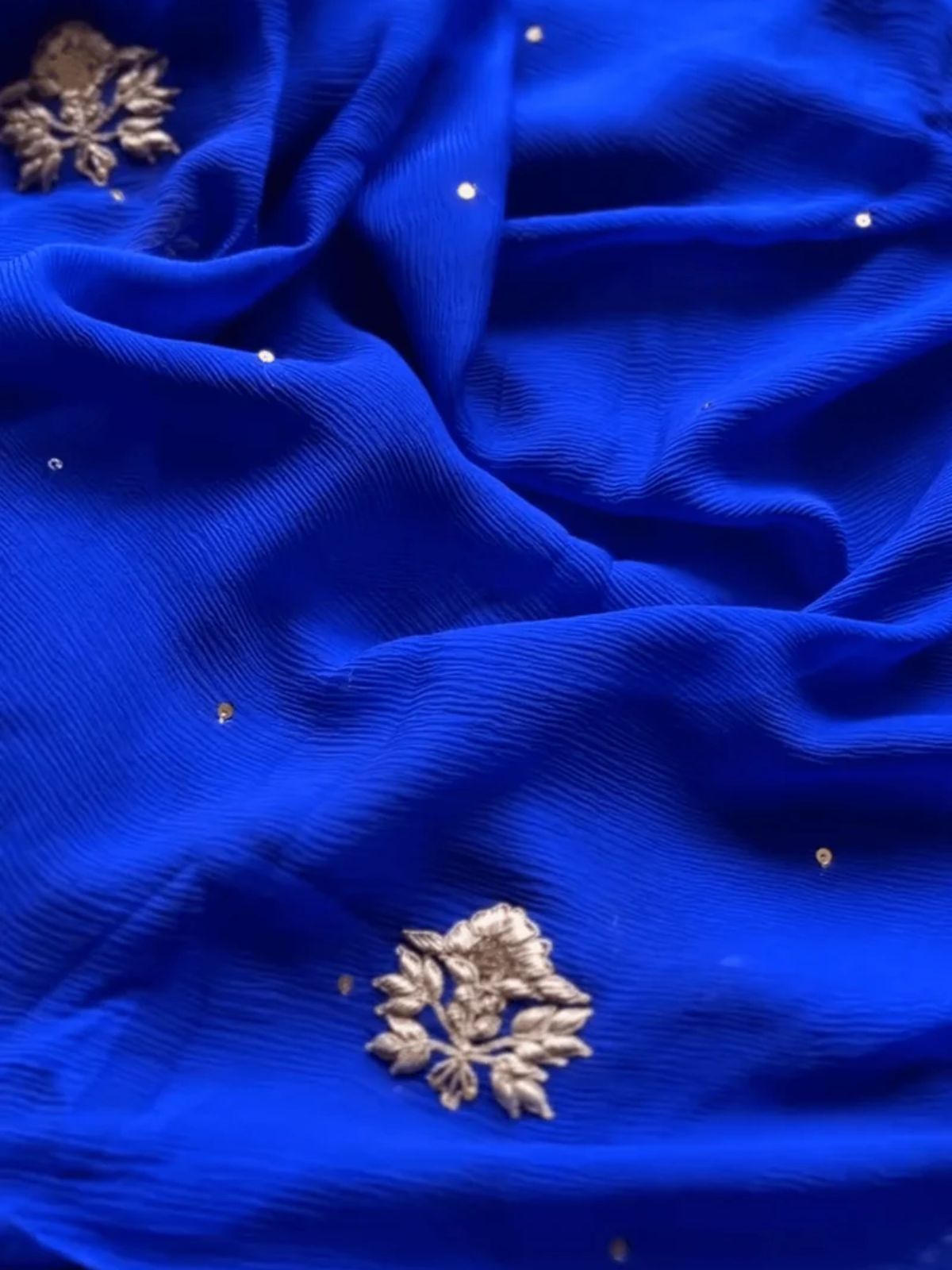 Ink Blue Pure Chiffon Handwork Saree