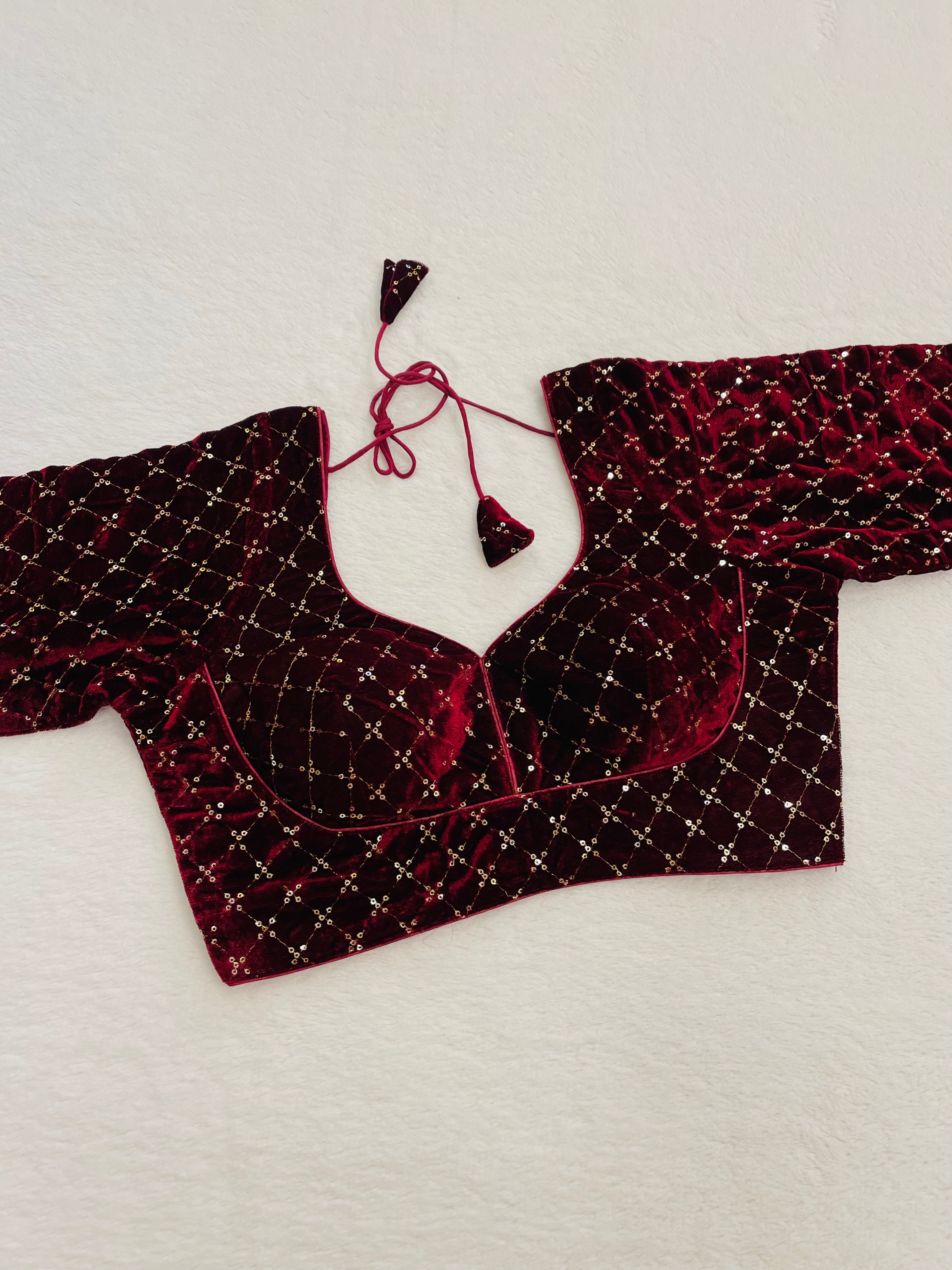 Velvet Maroon Embroidered Blouse