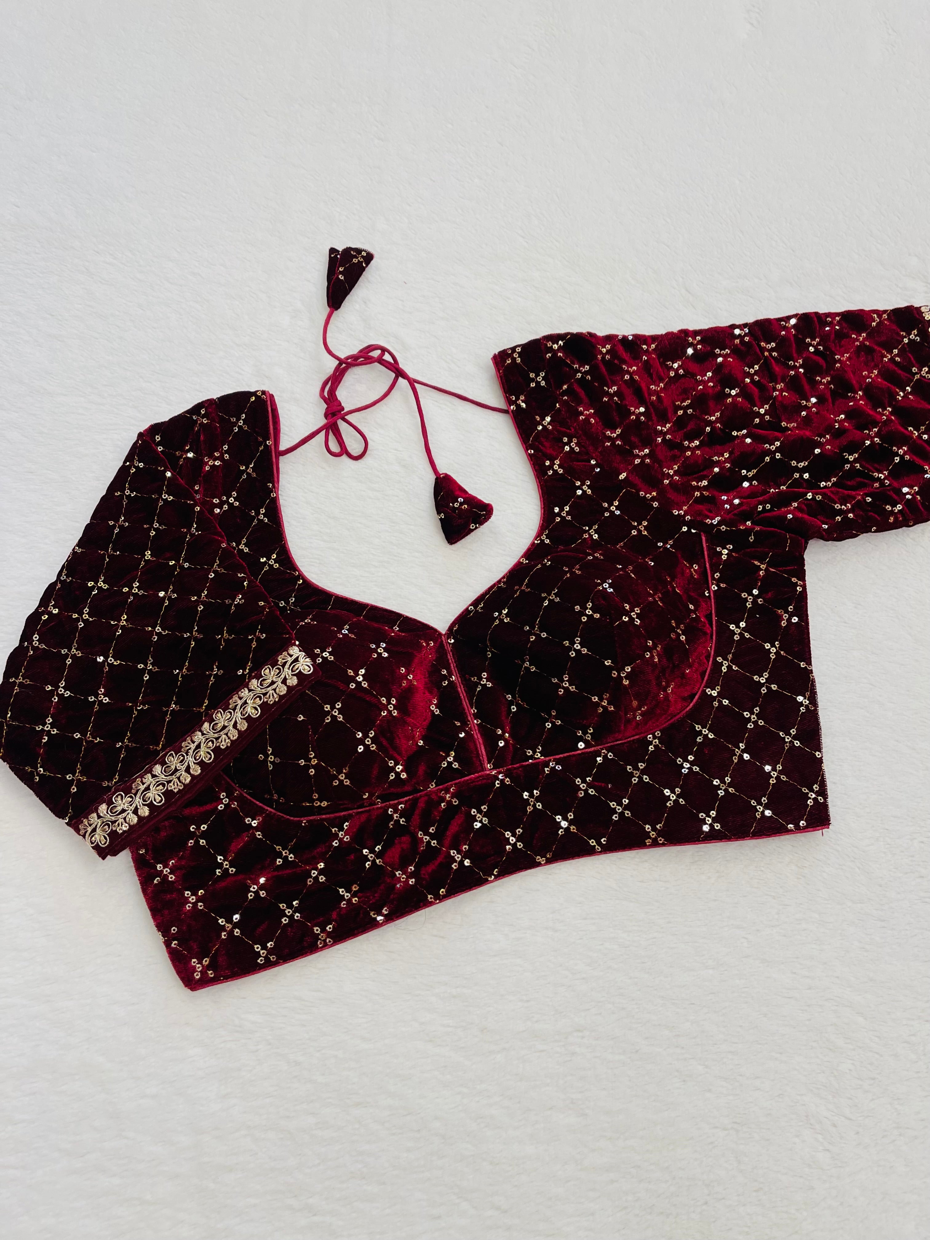 Velvet Maroon Embroidered Blouse