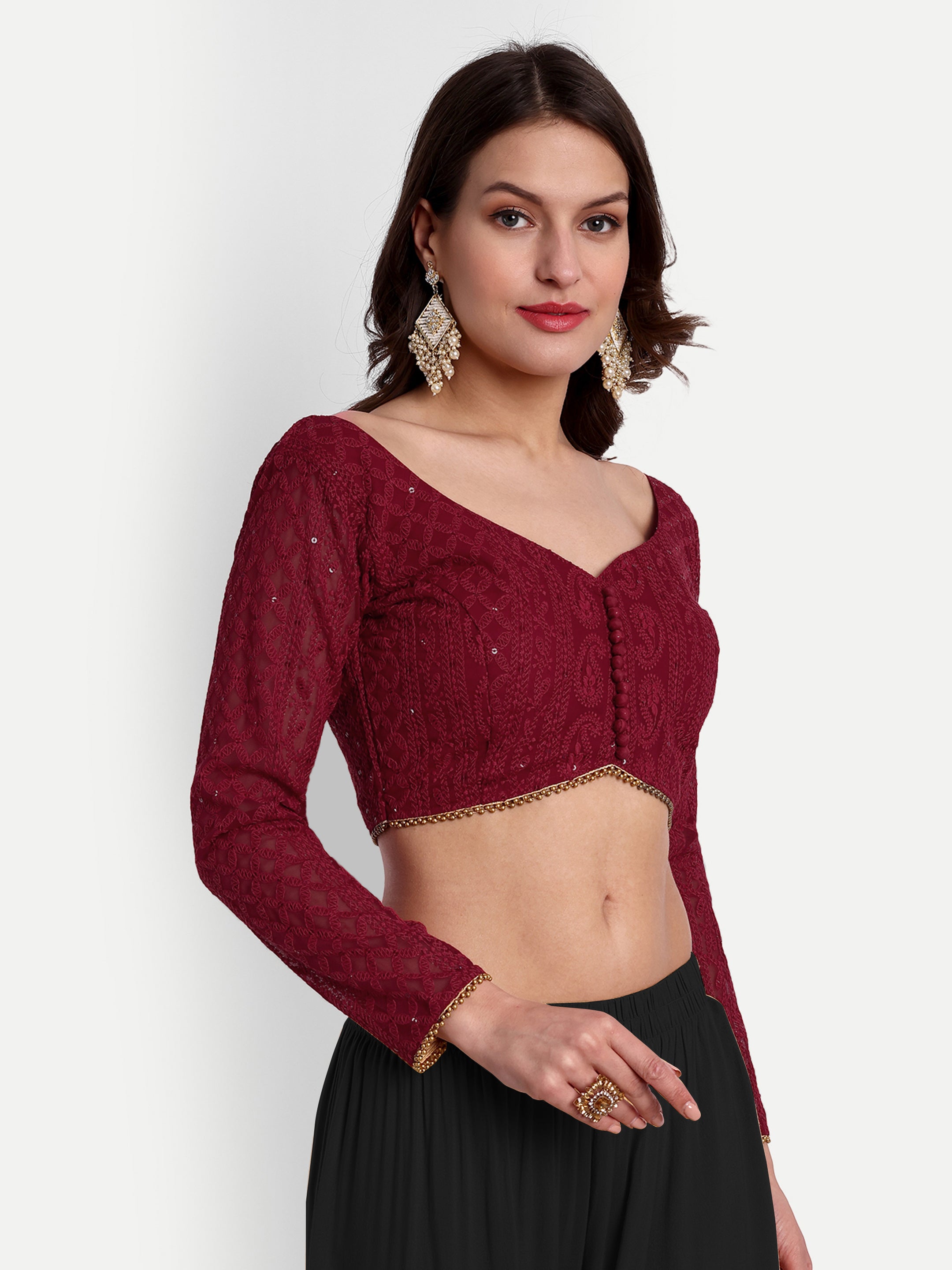 Maroon lakhnavi Full sleeves Blouse