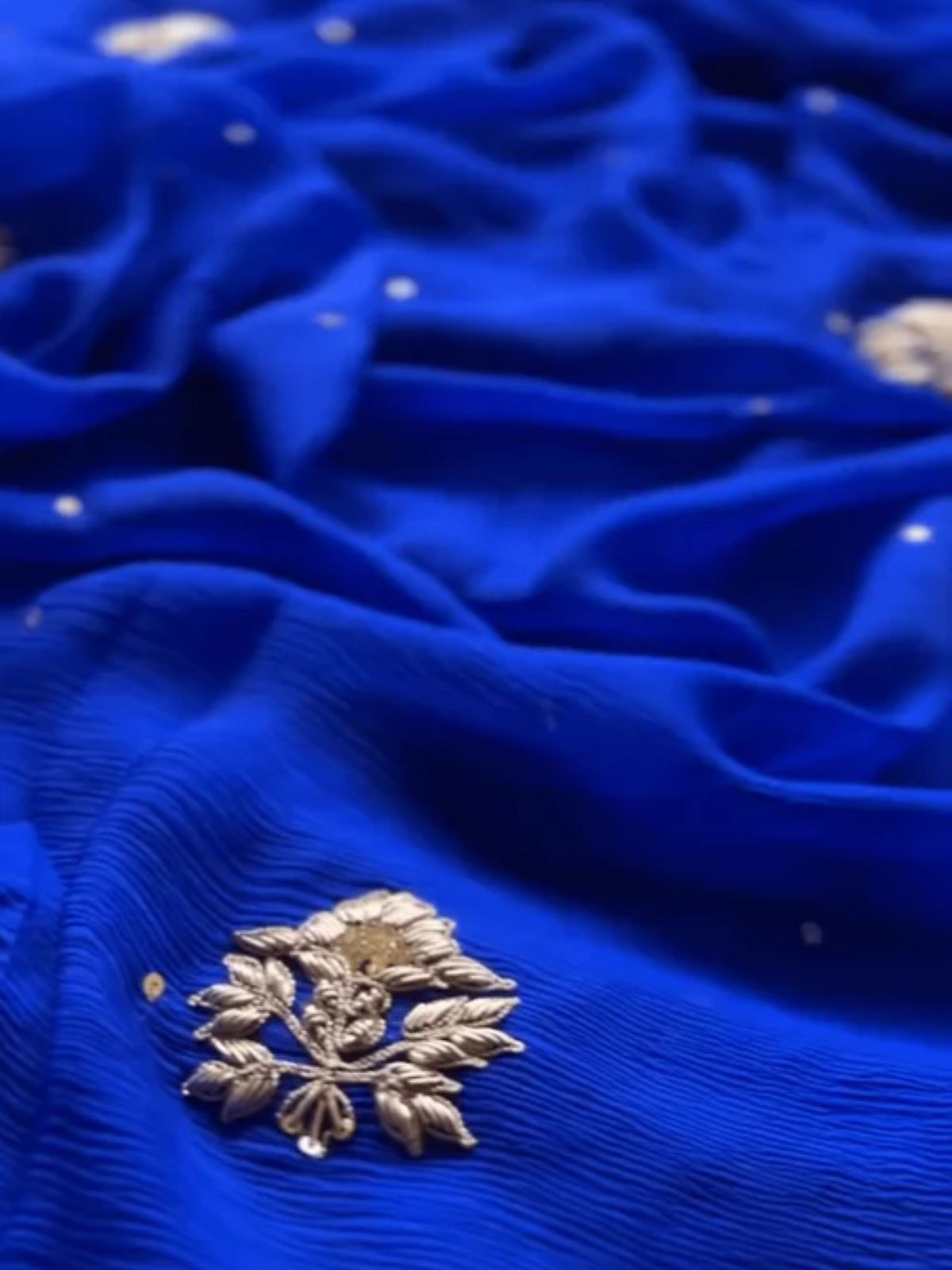 Ink Blue Pure Chiffon Handwork Saree