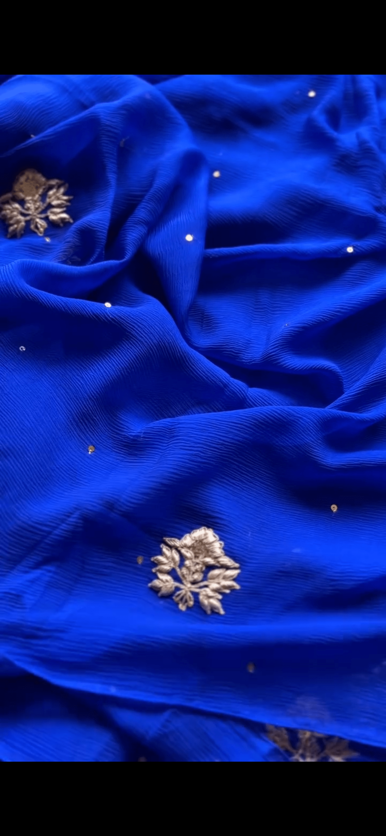 Ink Blue Pure Chiffon Handwork Saree