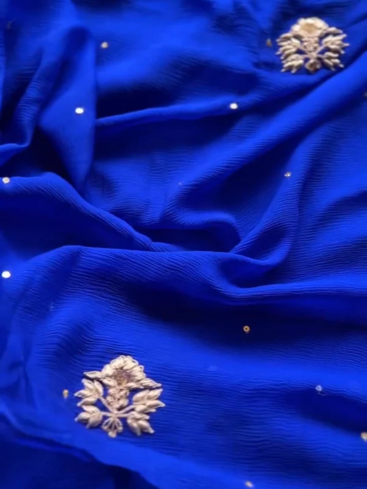 Ink Blue Pure Chiffon Handwork Saree