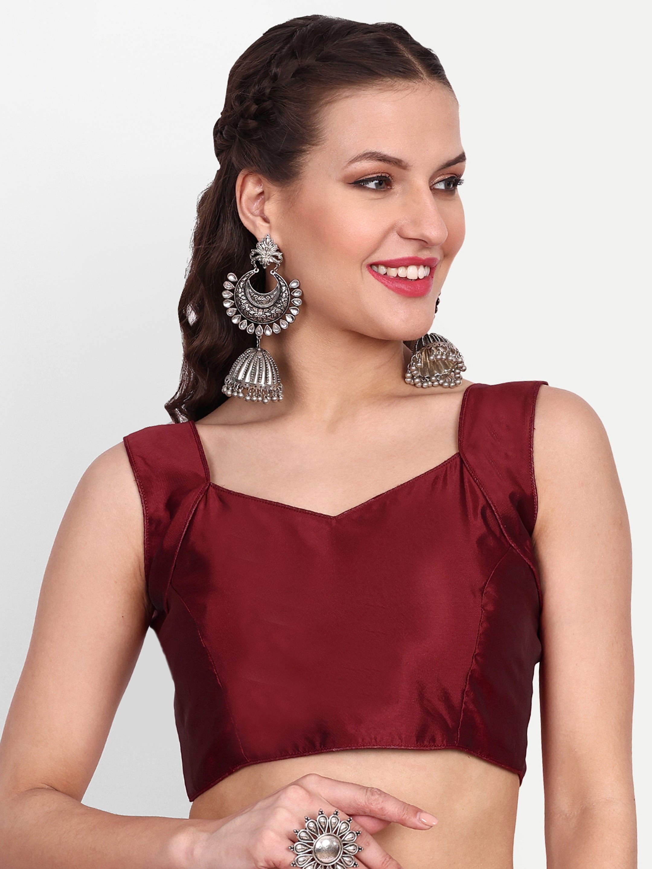 Aruna Maroon Cotton Silk Blouse