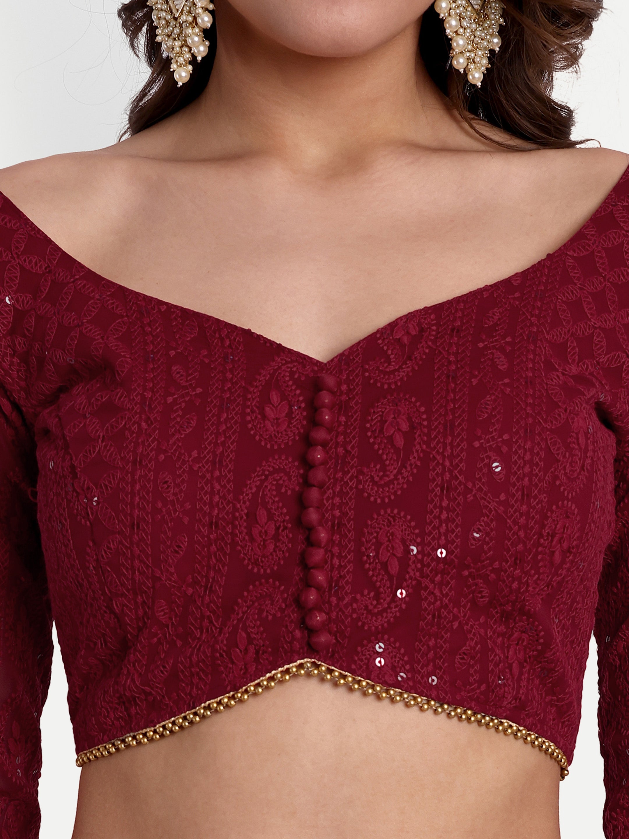 Maroon lakhnavi Full sleeves Blouse