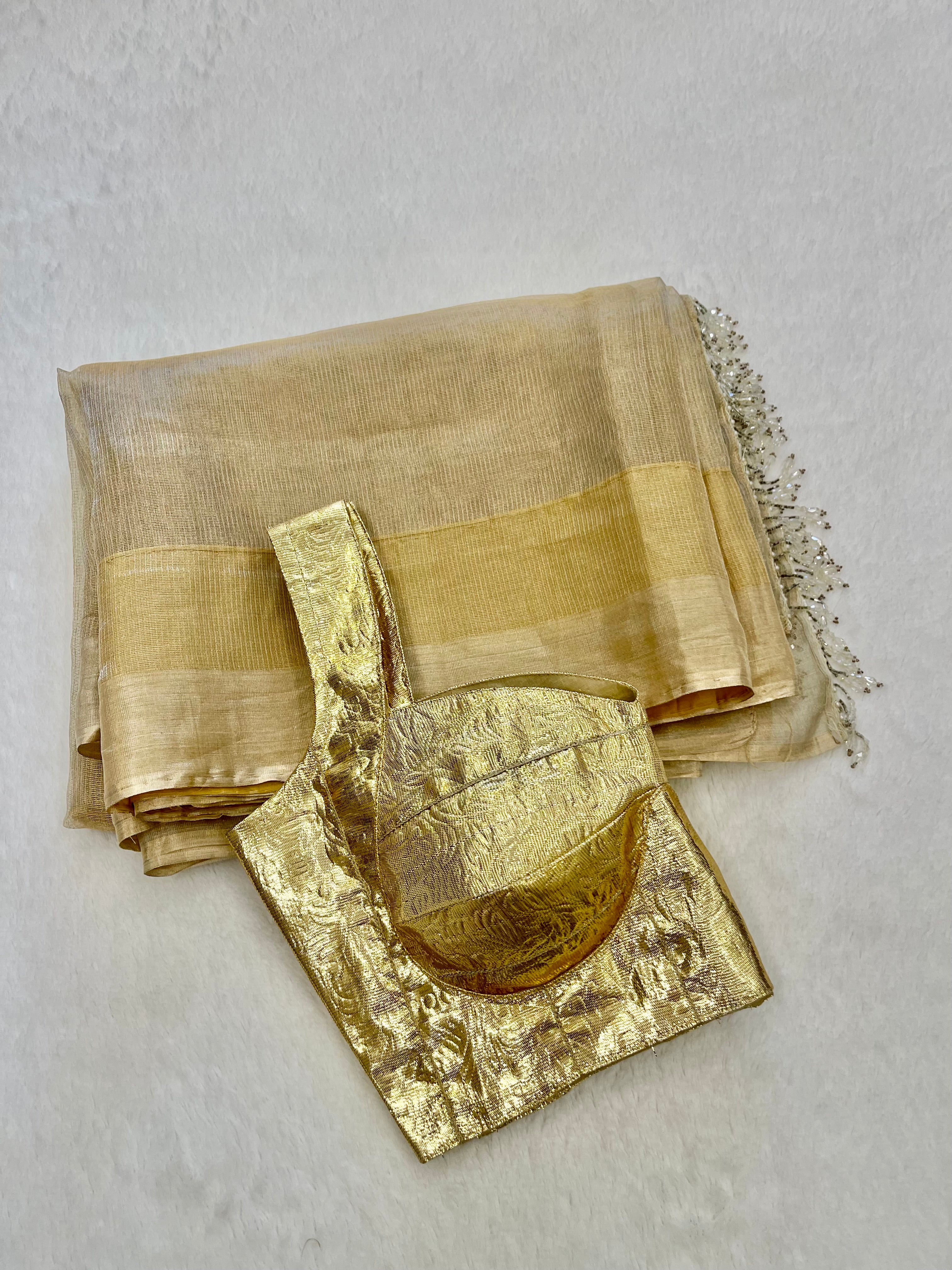 Golden Tissue Organza Saree