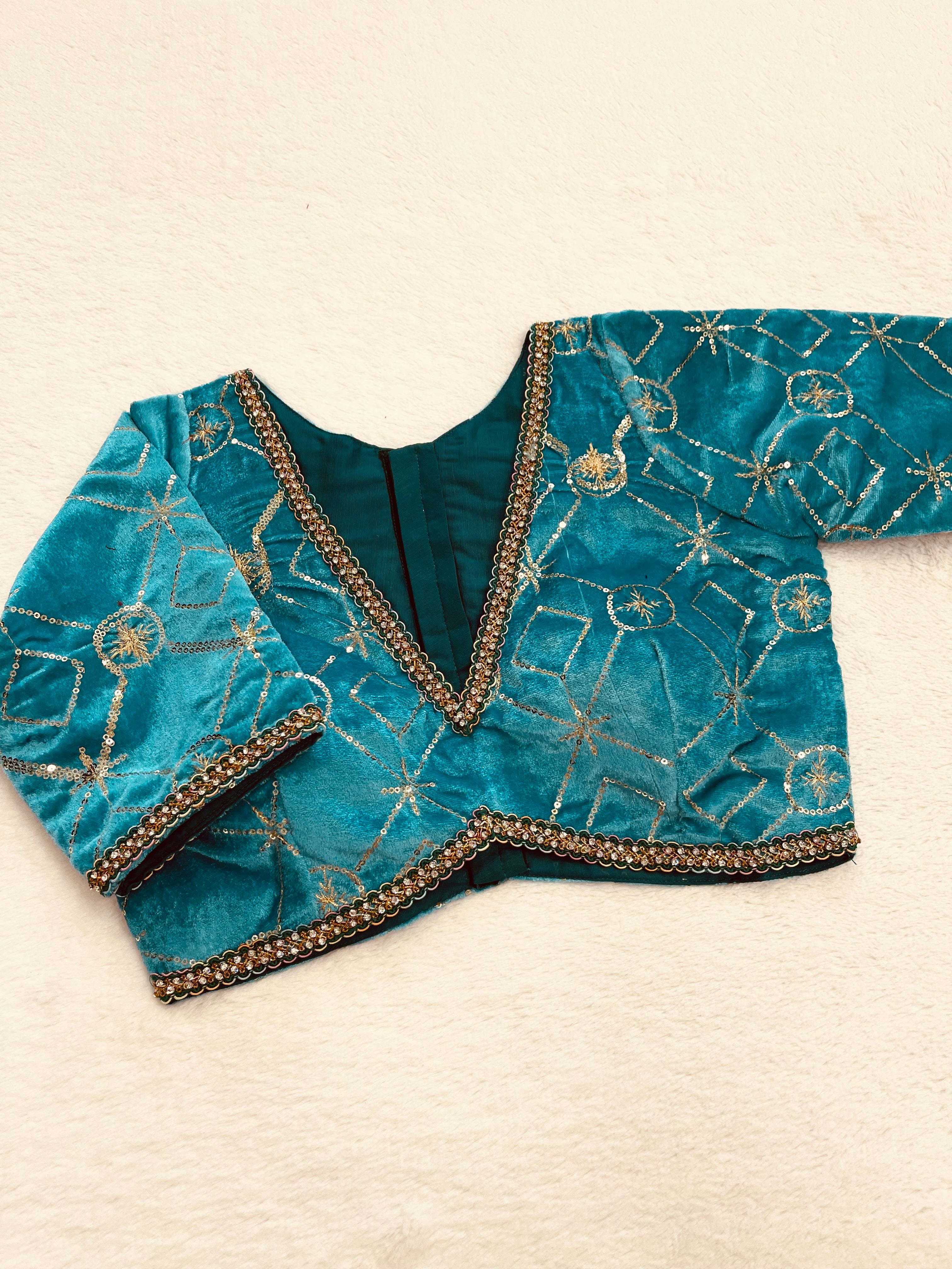 Velvet Rama Green Embroiderd Blouse