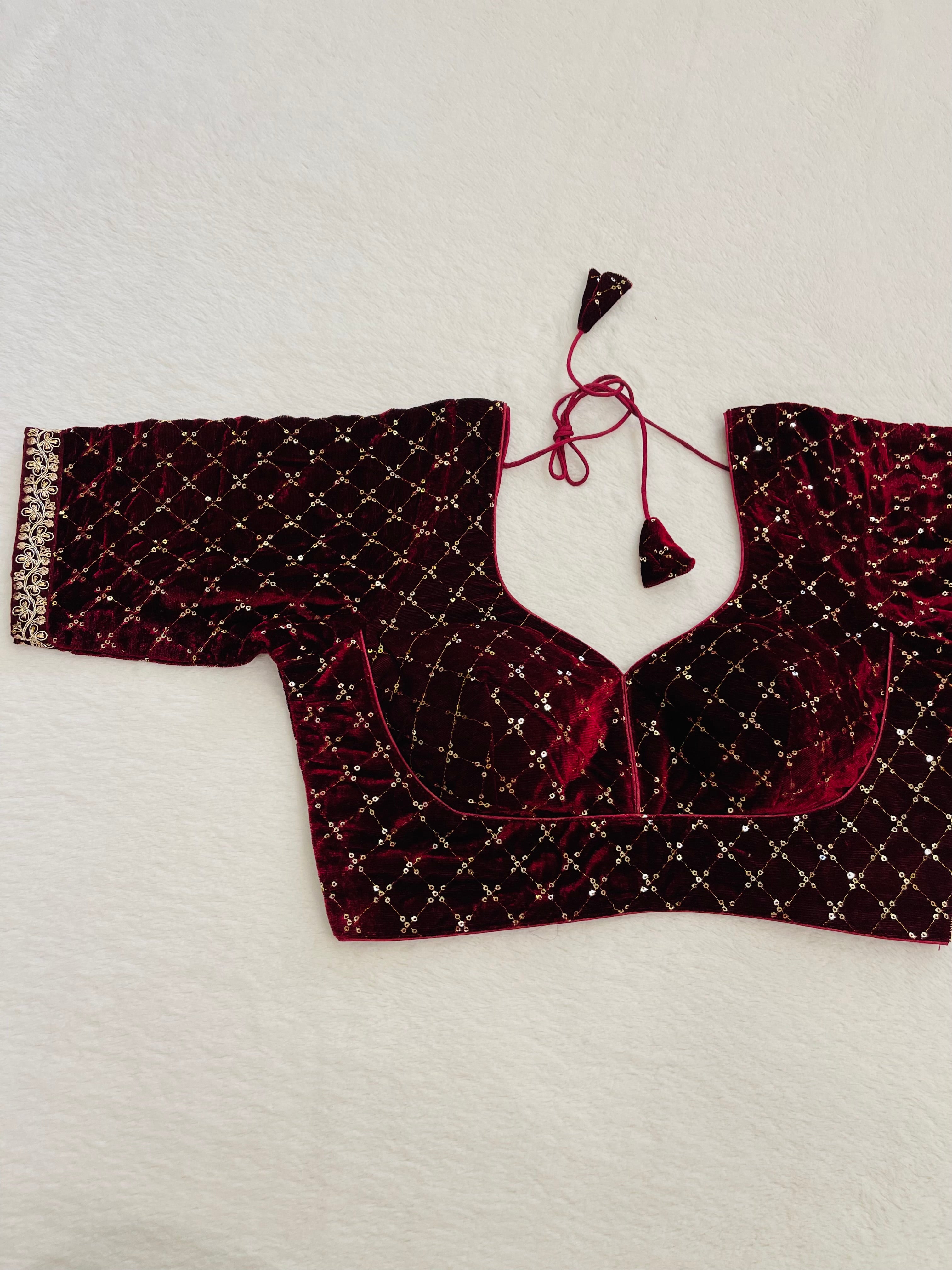 Velvet Maroon Embroidered Blouse