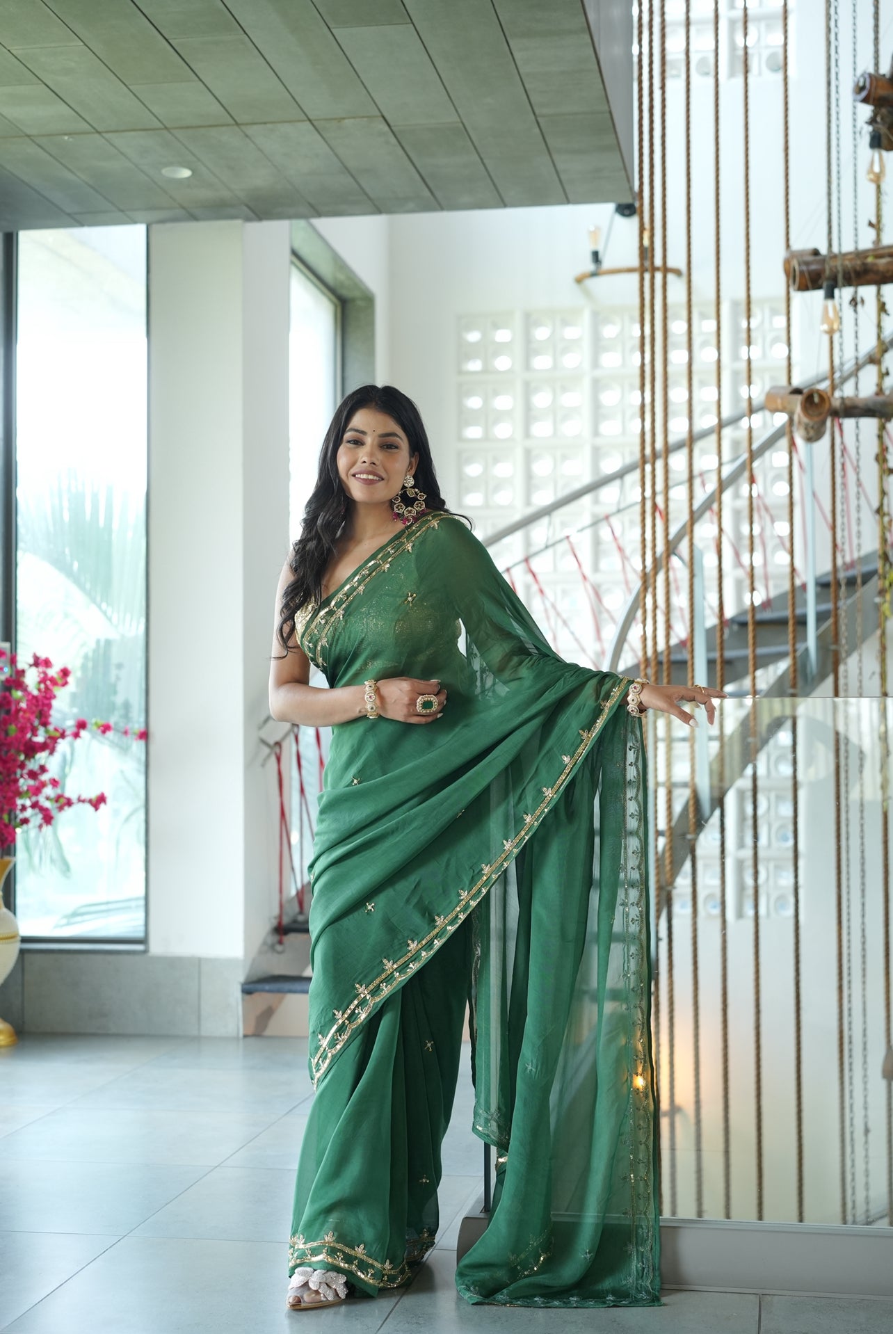 Deepika Green Saree