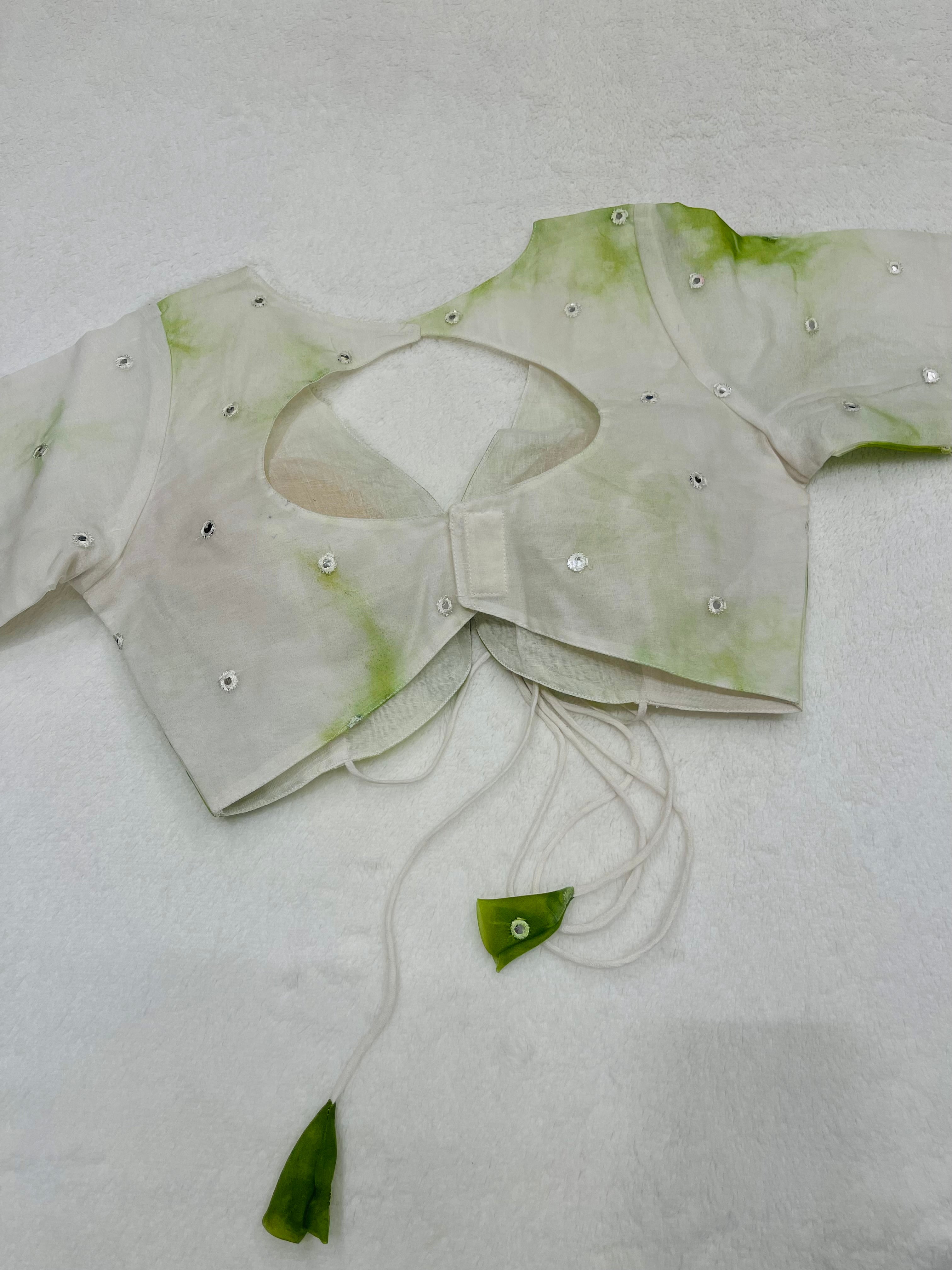 Divine White Green Organza Blouse