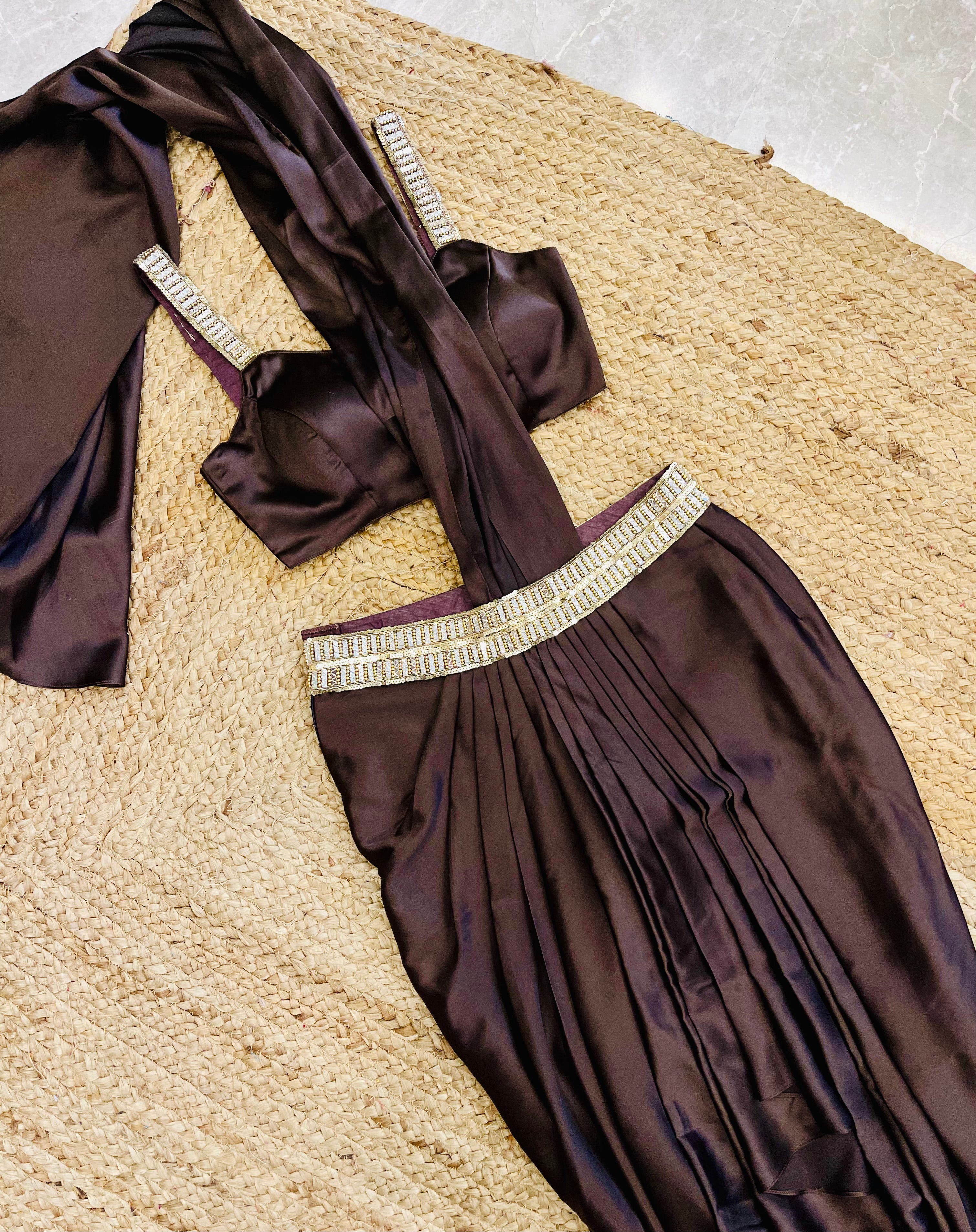 Coffee Brown Pre Drape Skirt Saree