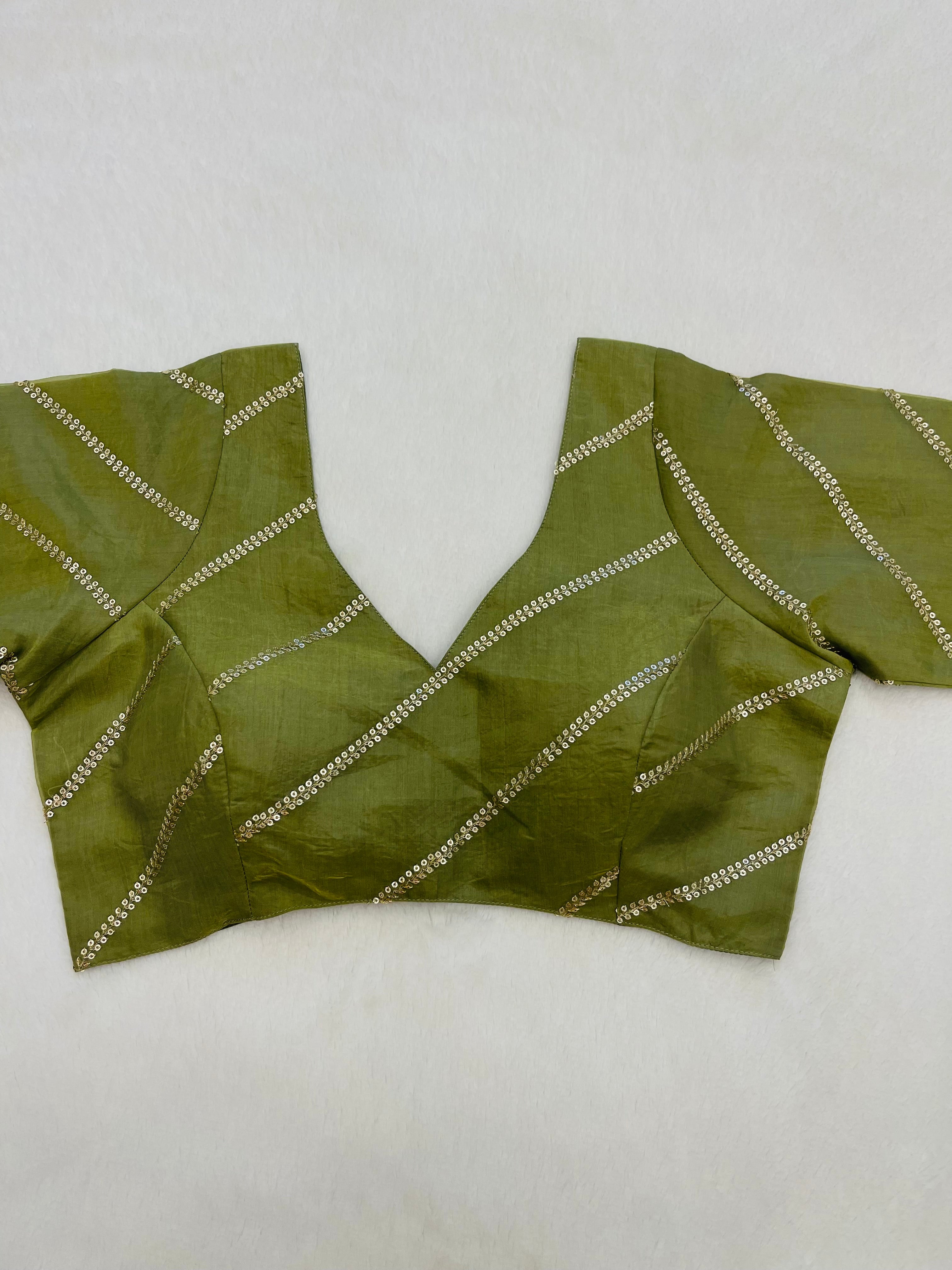 Divine olive green organza festive wear blouse