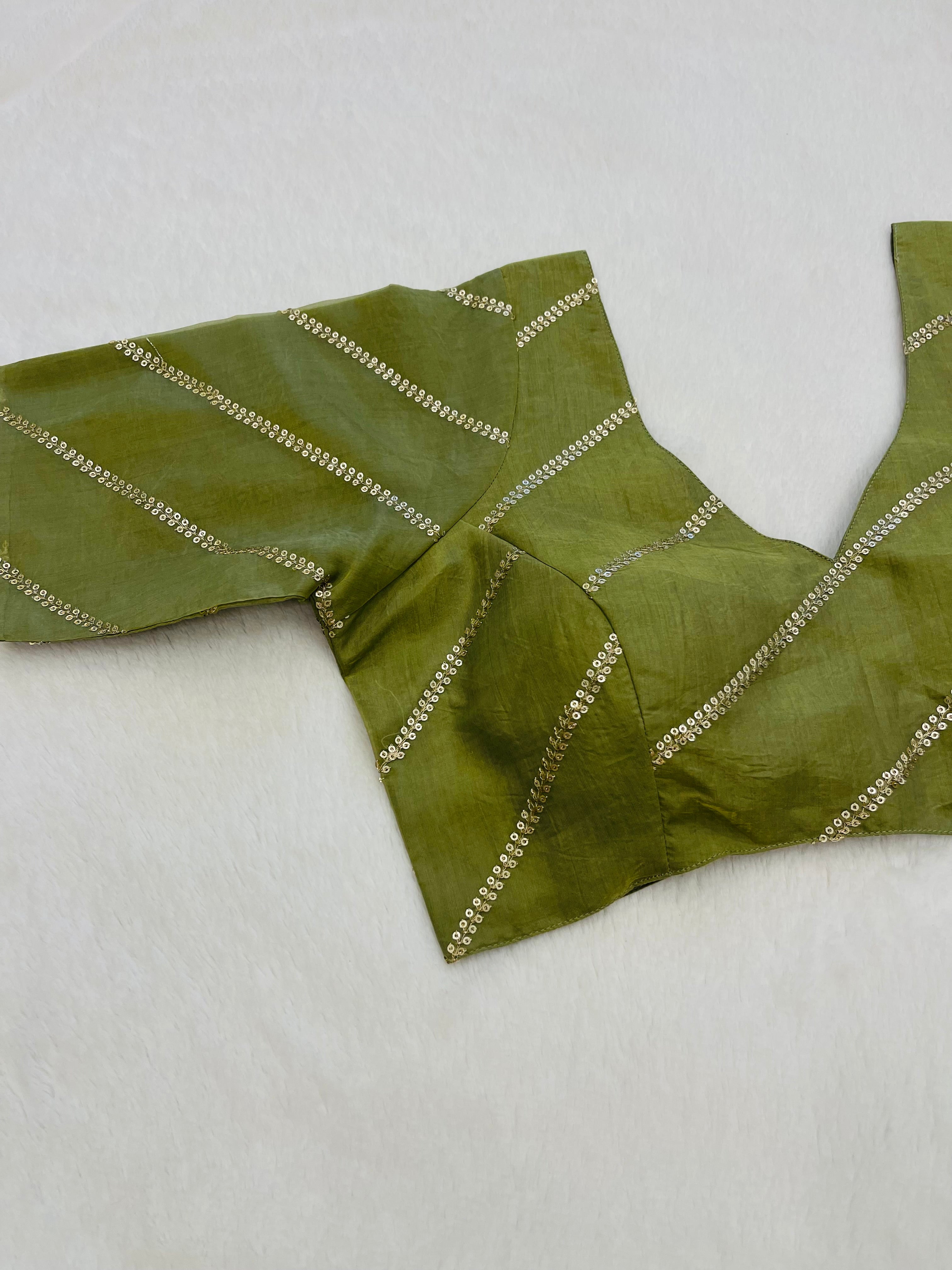 Divine olive green organza festive wear blouse