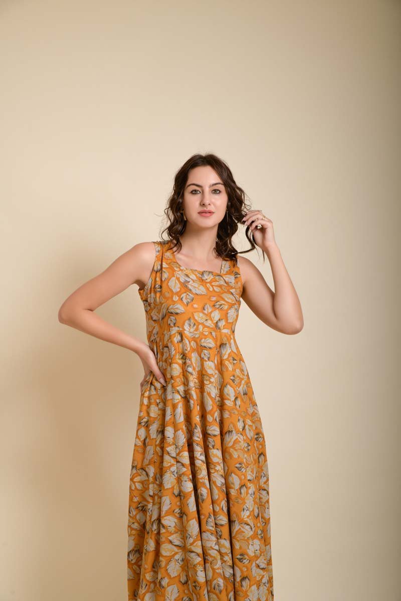 Alina mustard printed gown