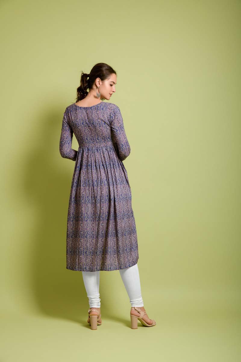 Bhumi Rayon V-Neck printed gown style kurta