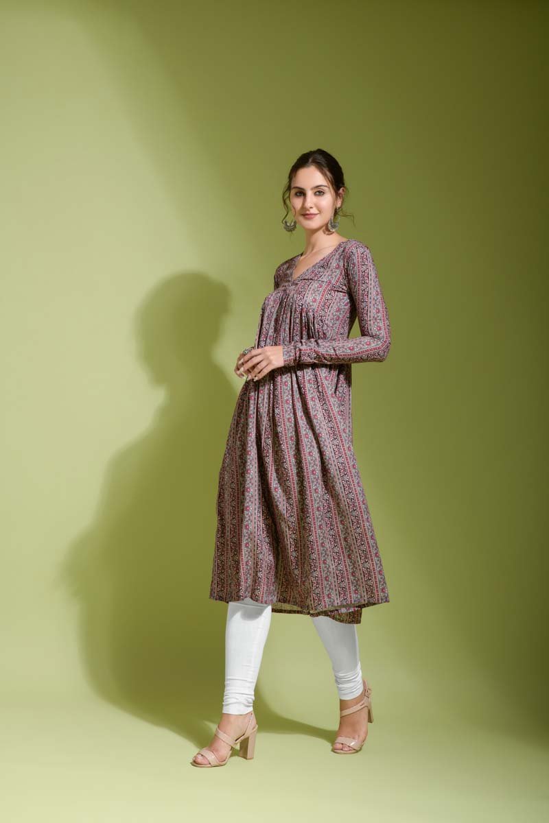 Aruna Pink Printed Anarkali Gown Style Kurta