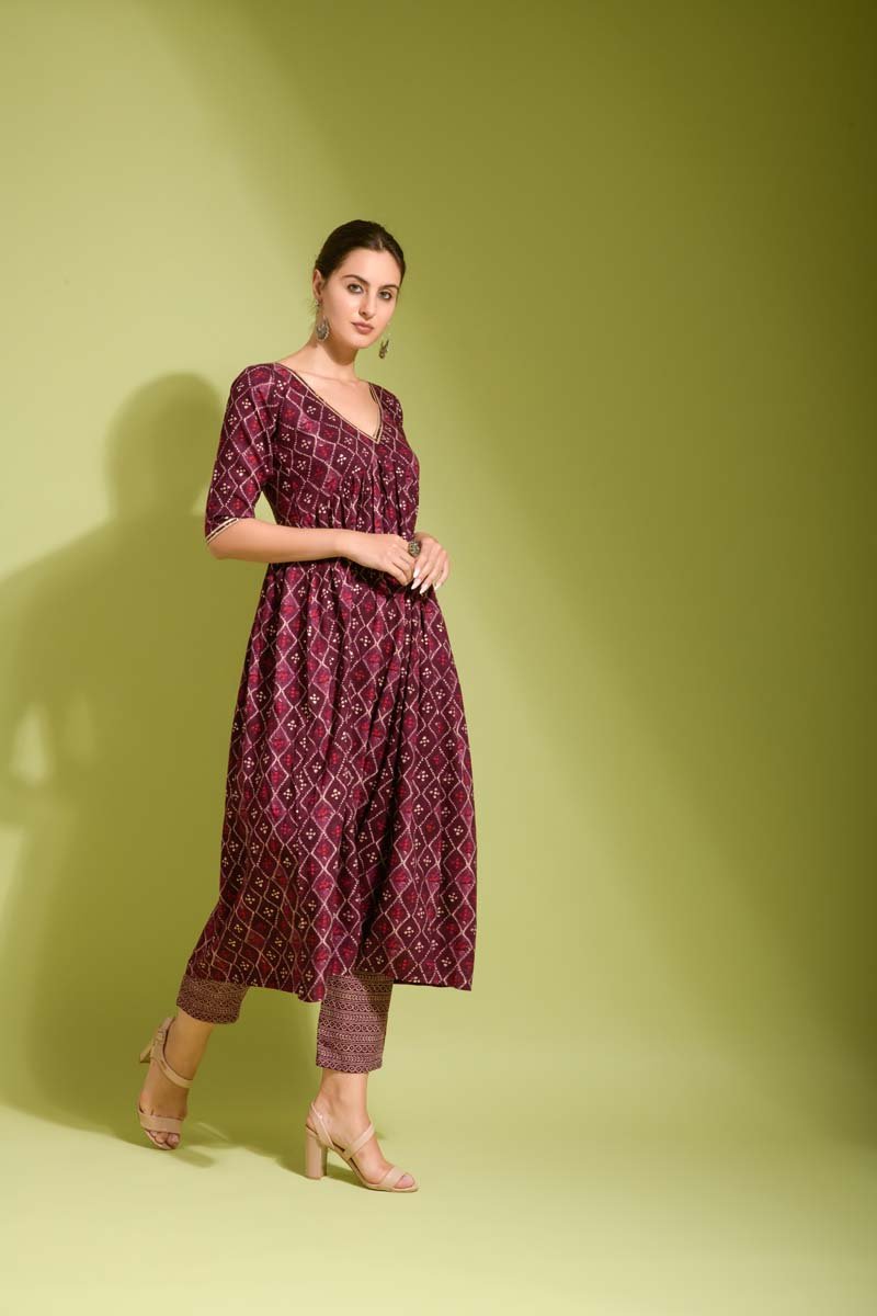 Devki Maroon Pink Rayon Kurta Set