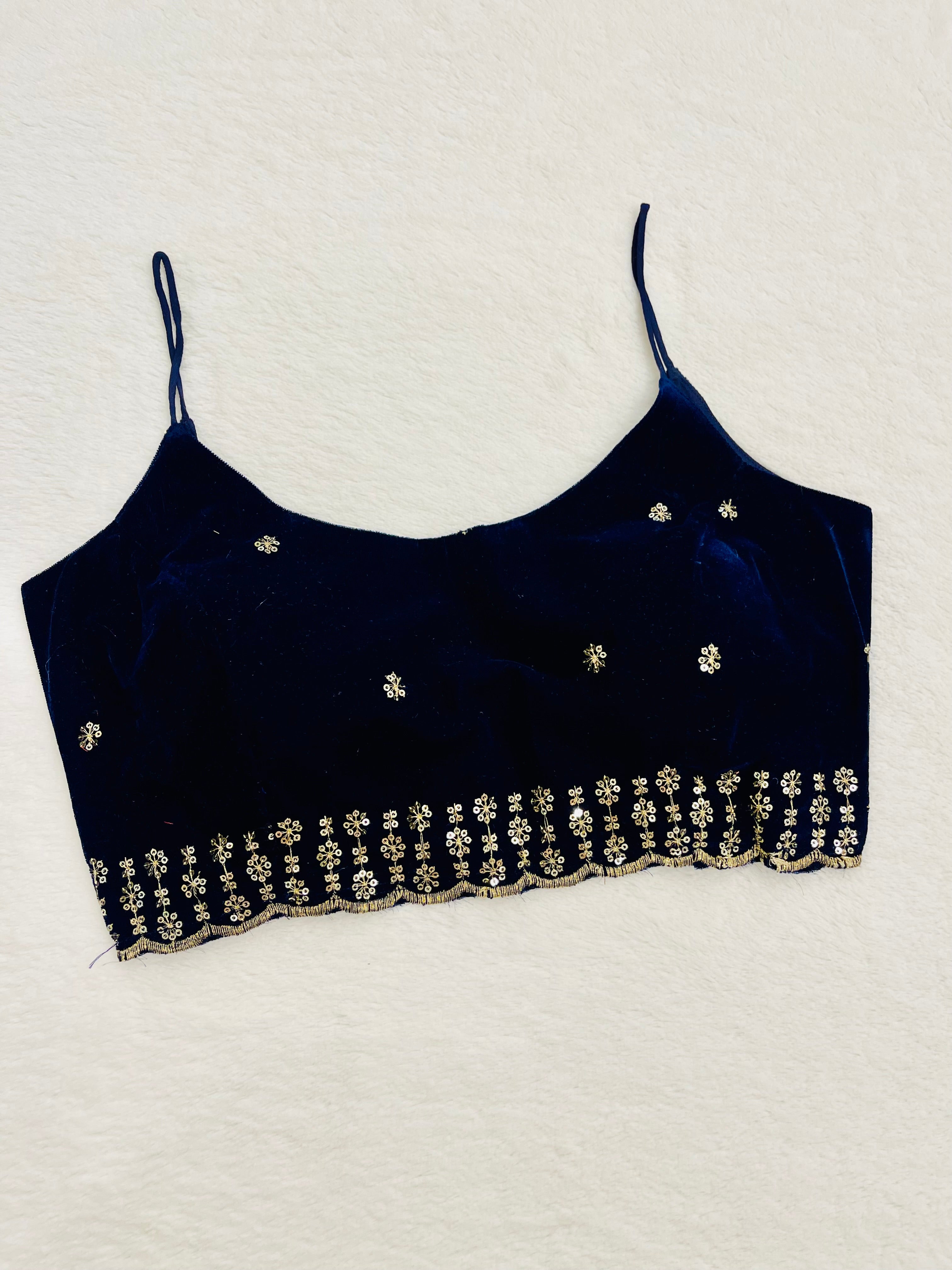 Velvet Navy Blue Noodle Strap Blouse