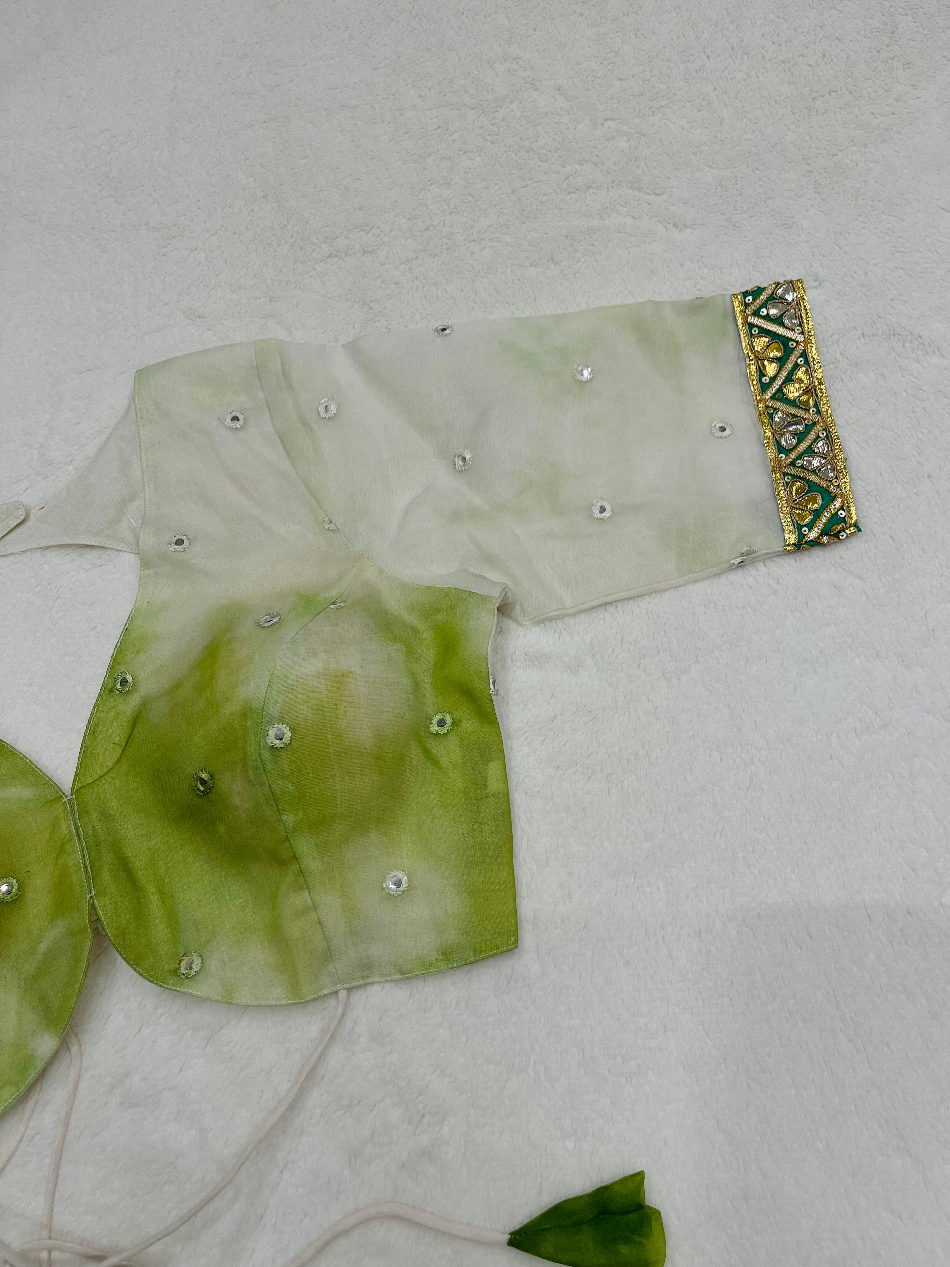 Divine White Green Organza Blouse