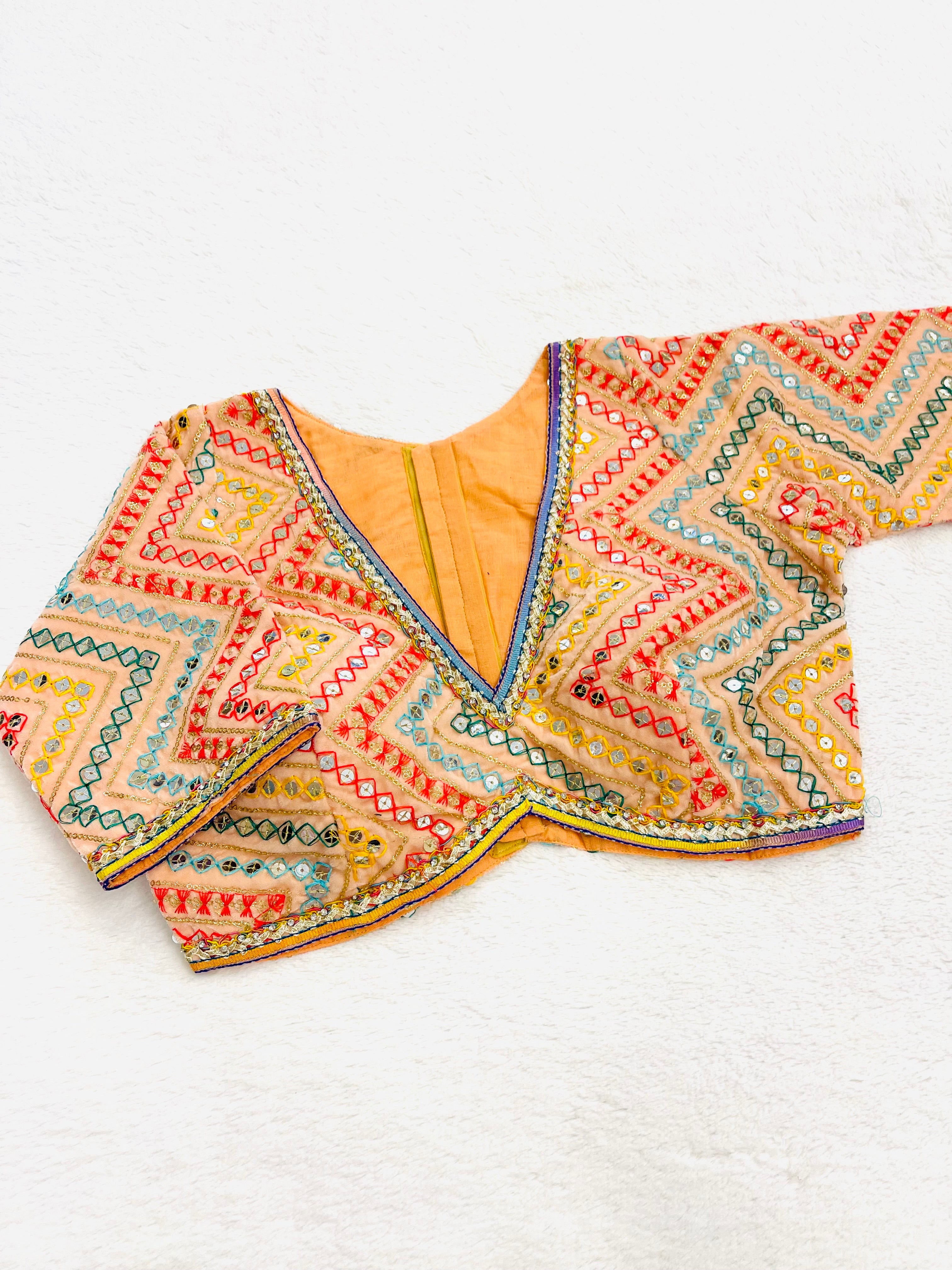 Velvet Peach Multi Embroidered Blouse