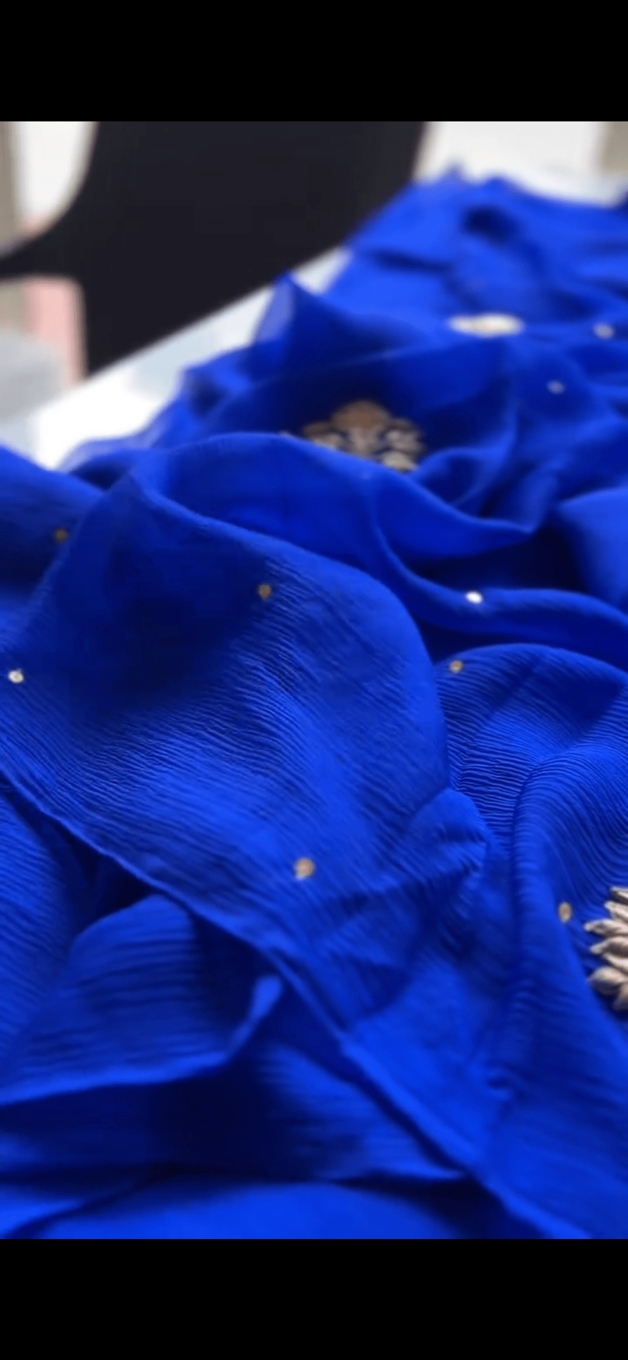 Ink Blue Pure Chiffon Handwork Saree