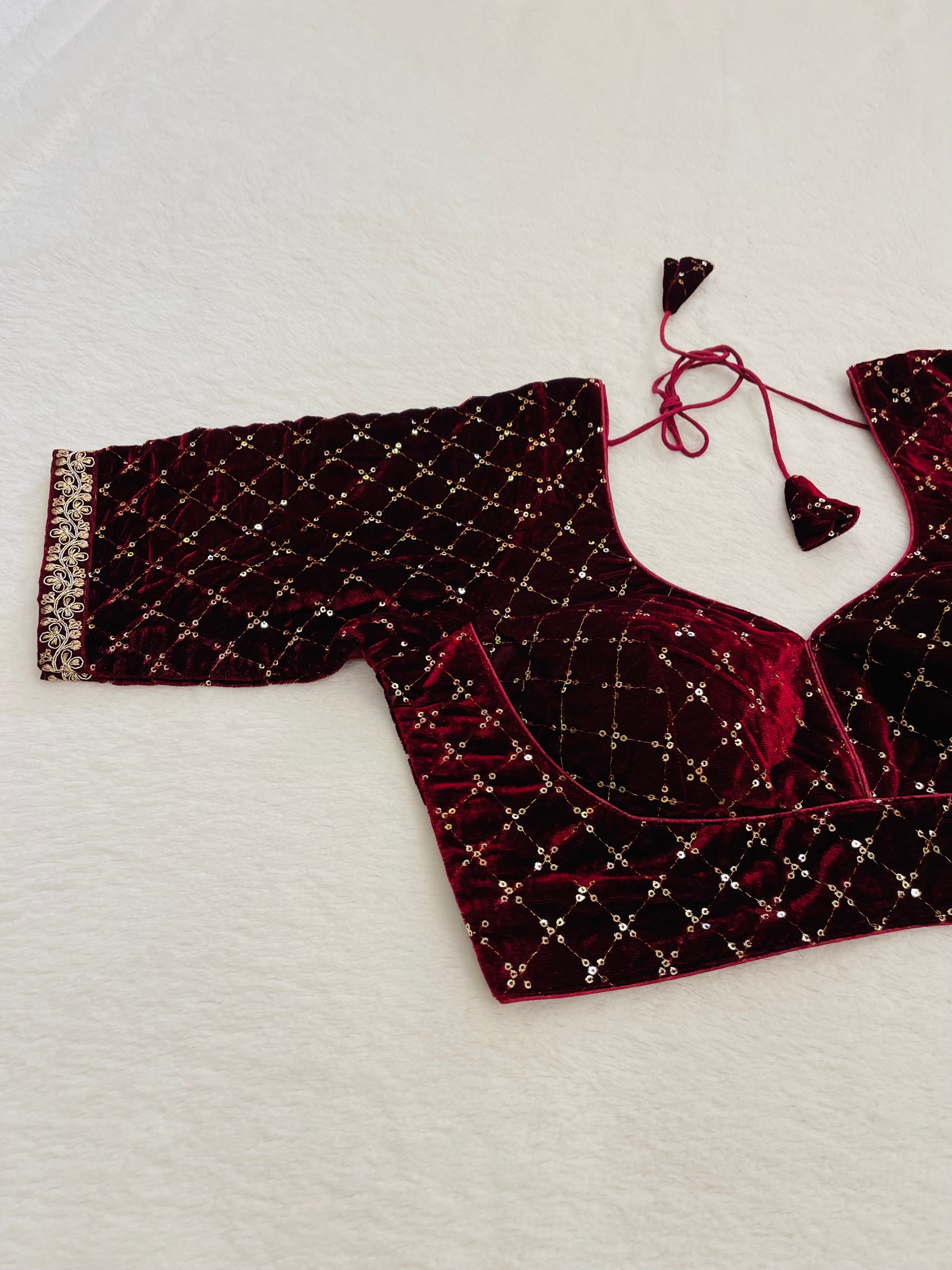 Velvet Maroon Embroidered Blouse