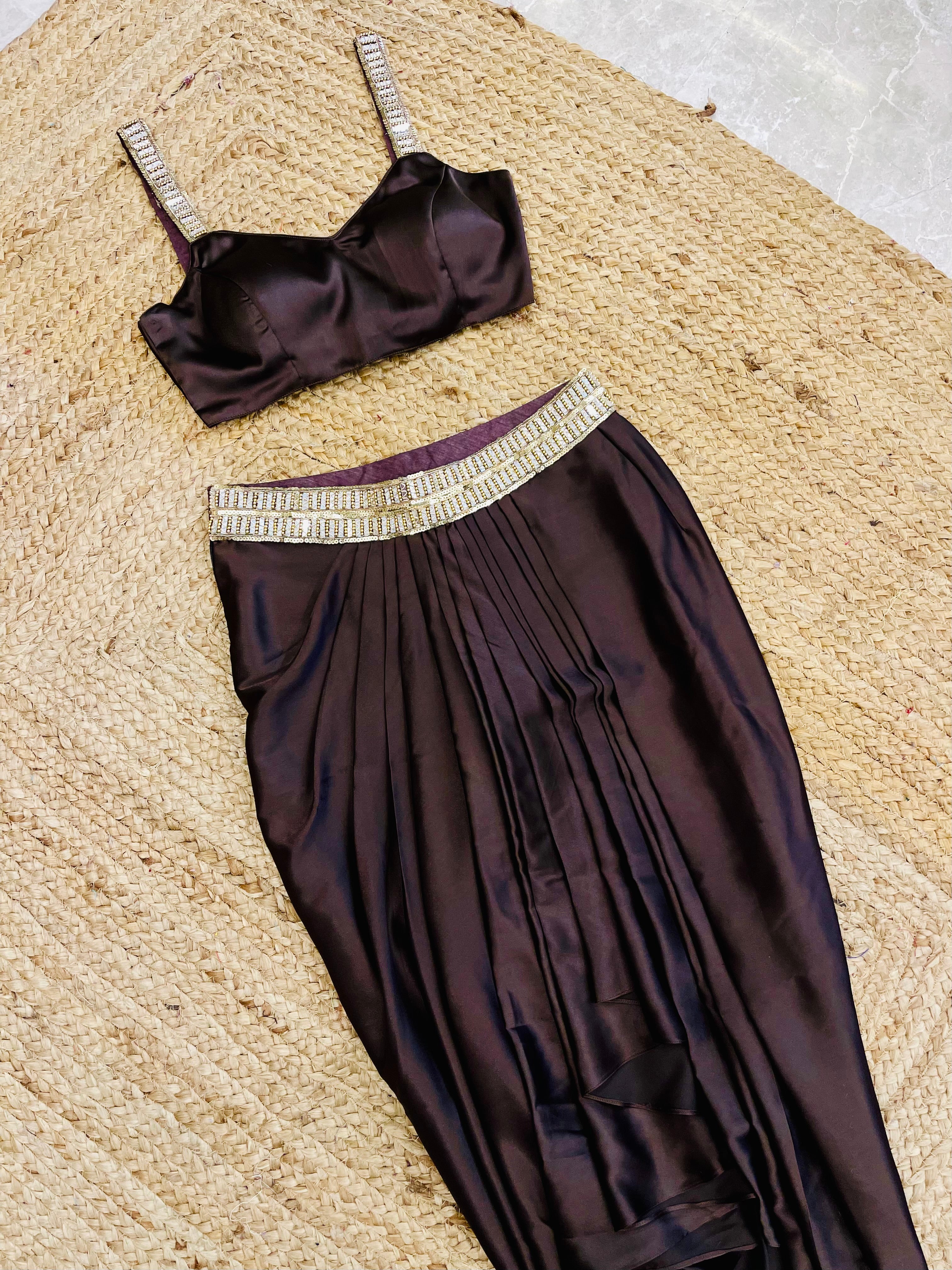 Coffee Brown Pre Drape Skirt Saree