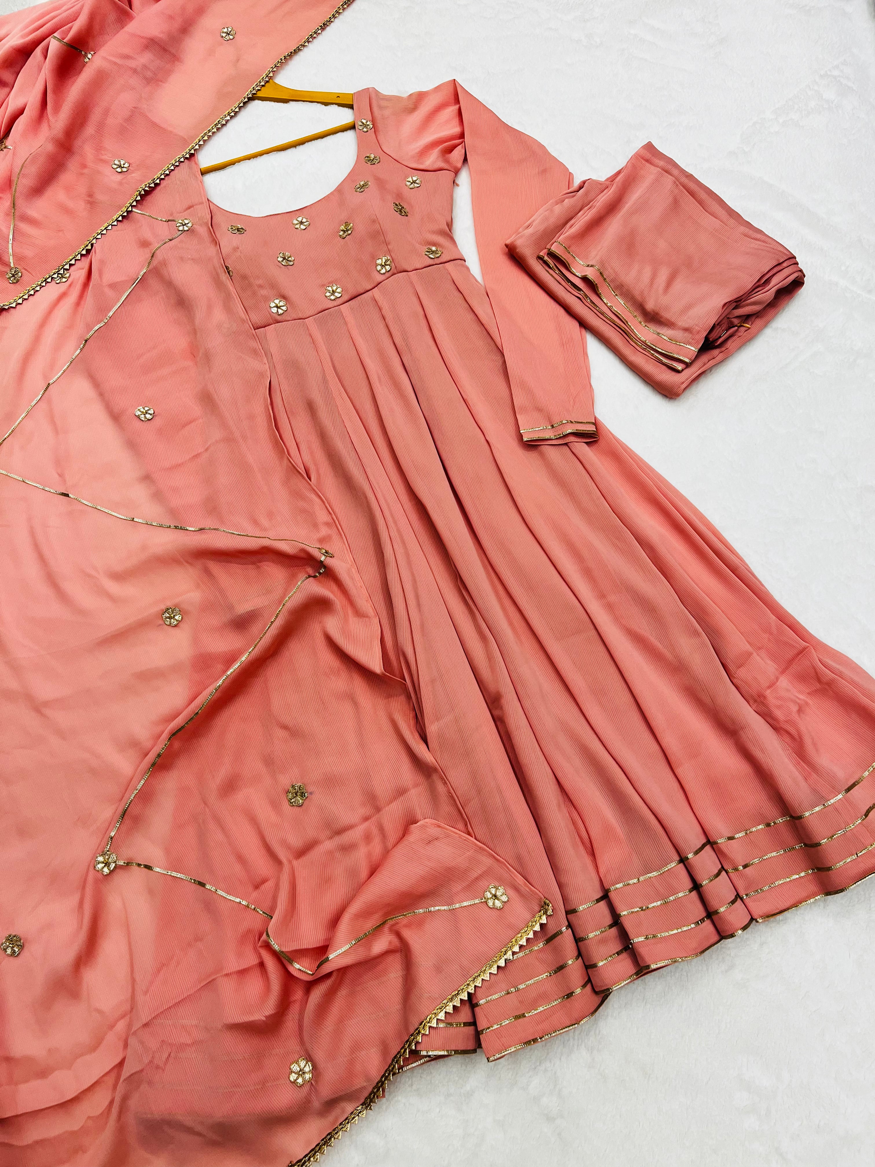 Peach gotta work anarkali gown